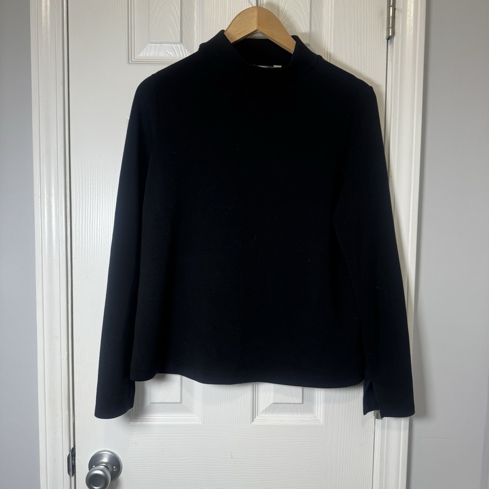 Spanx Black Mock‎ Neck Long Sleeve Top Size M Stretch Knit Soft